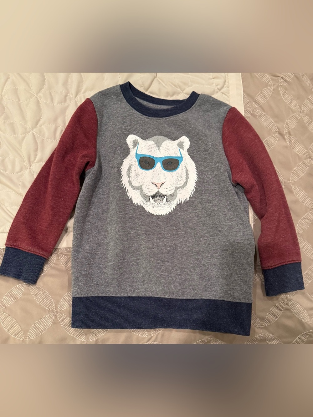 Cat & Jack Tiger Sweatshirt Boys Size 3T Gray Colorblock Pullover